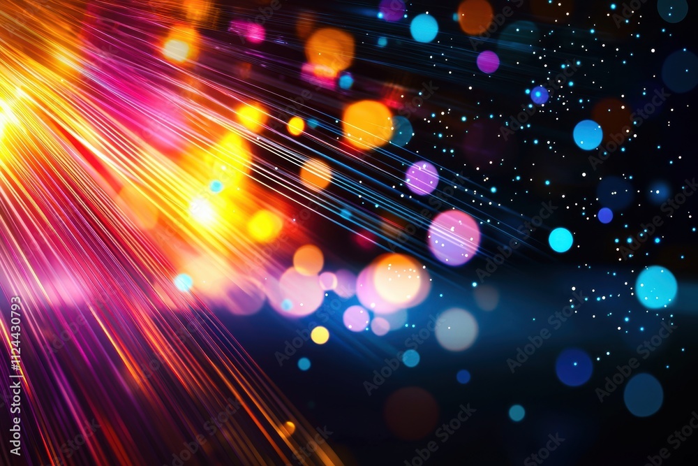 Poster Abstract Light Rays and Colorful Bokeh Background for Design Use