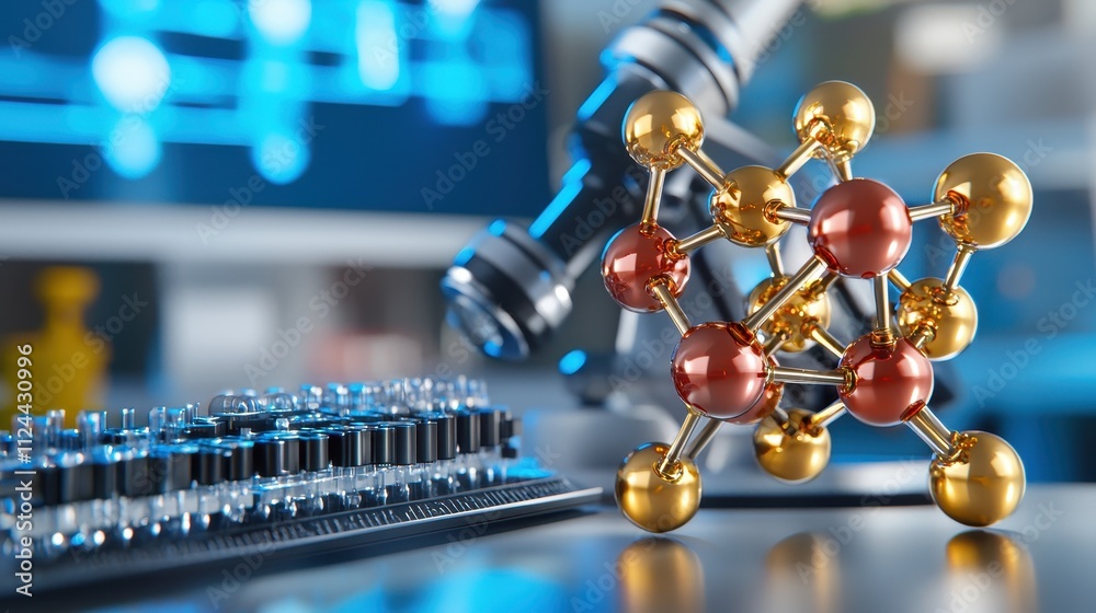 Poster Molecular Structure Model with Microscope in Laboratory Setting