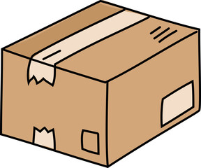 Cartoon cardboard box with tape illustration.