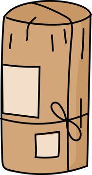 Brown wrapped parcel with string and label..