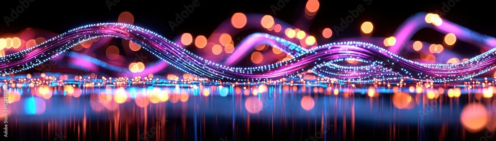 Aufkleber colorful light waves on reflective surface with bokeh background