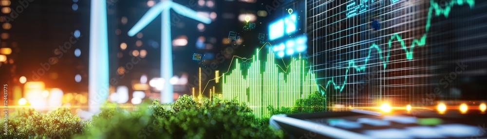 Aufkleber urban financial growth with green technology and data visualization