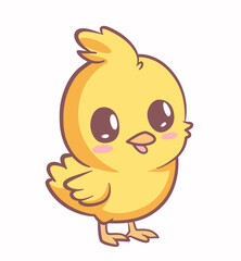 Illustration of a little baby chicken bird cartoon character. Yellow cute chick