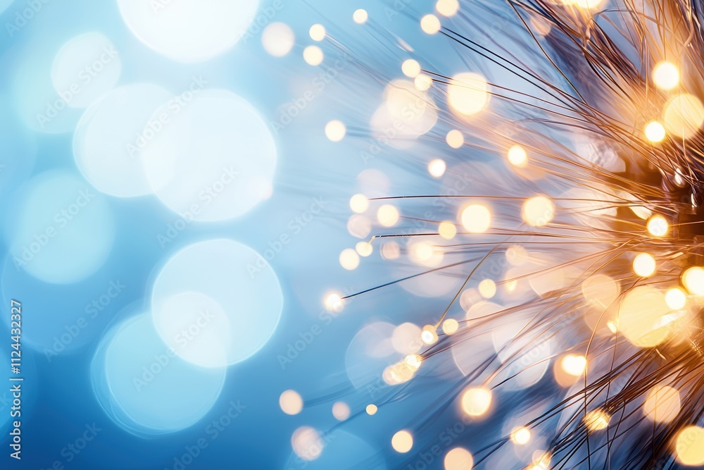 Poster abstract blue background with soft lights and glowing bokeh effects