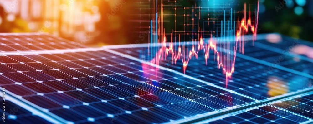 Poster solar panels with data visualization representing energy trends