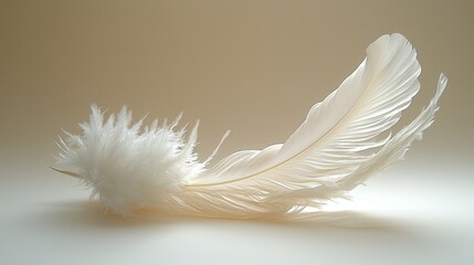 Obraz premium Delicate white feather resting gracefully on a soft surface with a subtle light