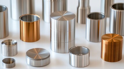 Metallic Components and Machinery Parts on White Background