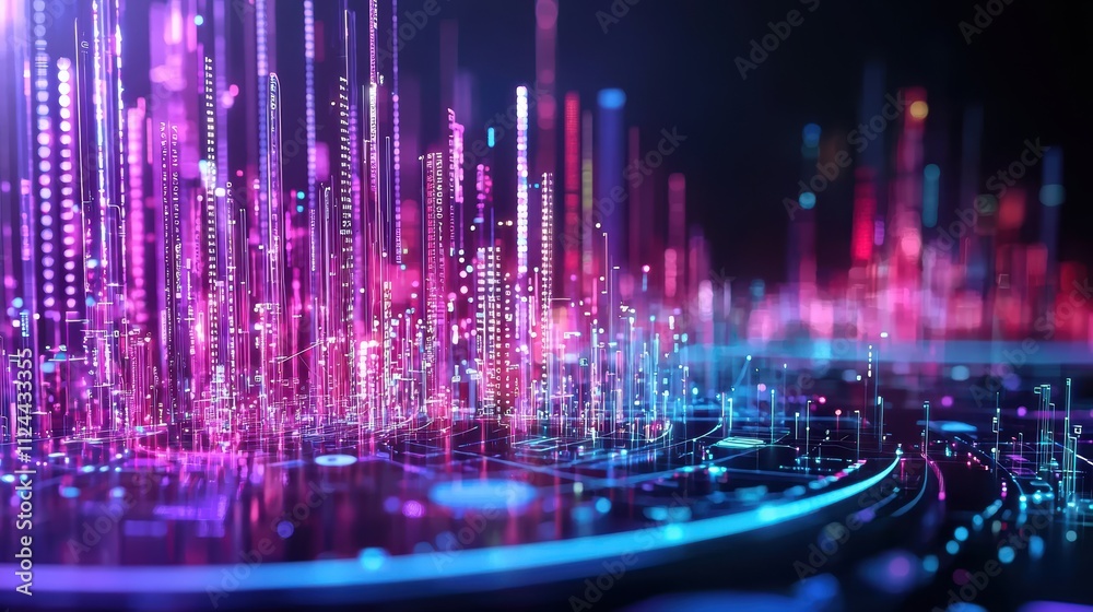 Poster Abstract Colorful Data Visualization with Neon Lights and Patterns