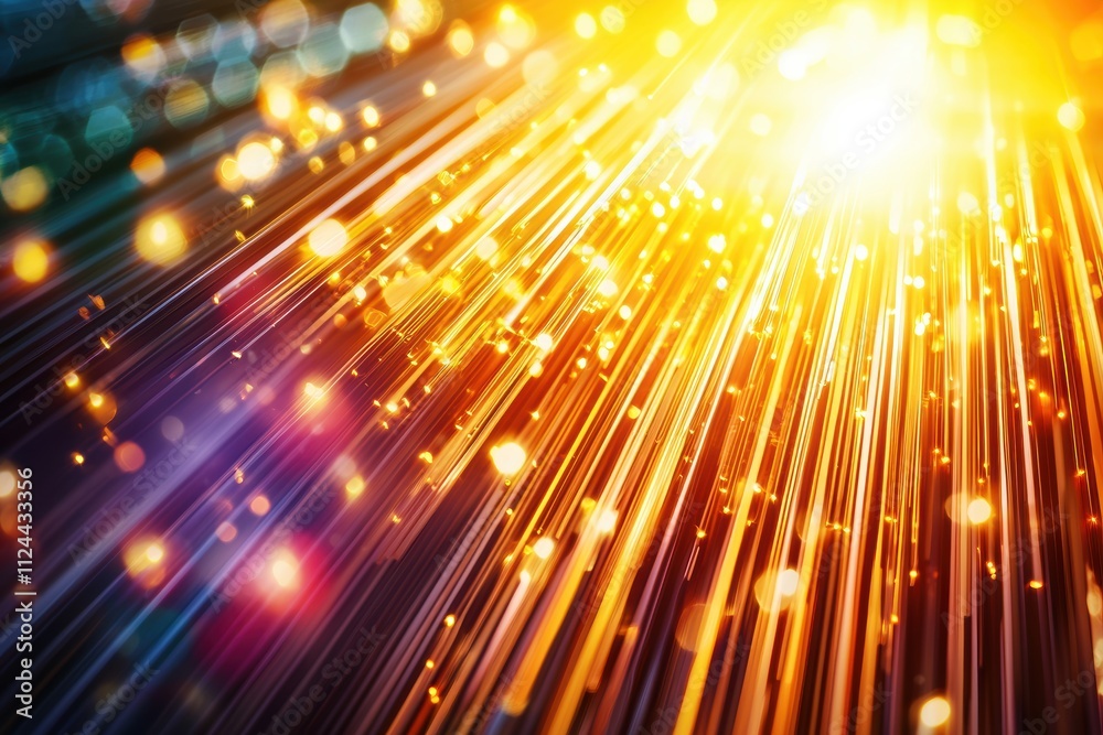 Aufkleber Vibrant Light Rays with Glittering Bokeh Effects in Dynamic Motion