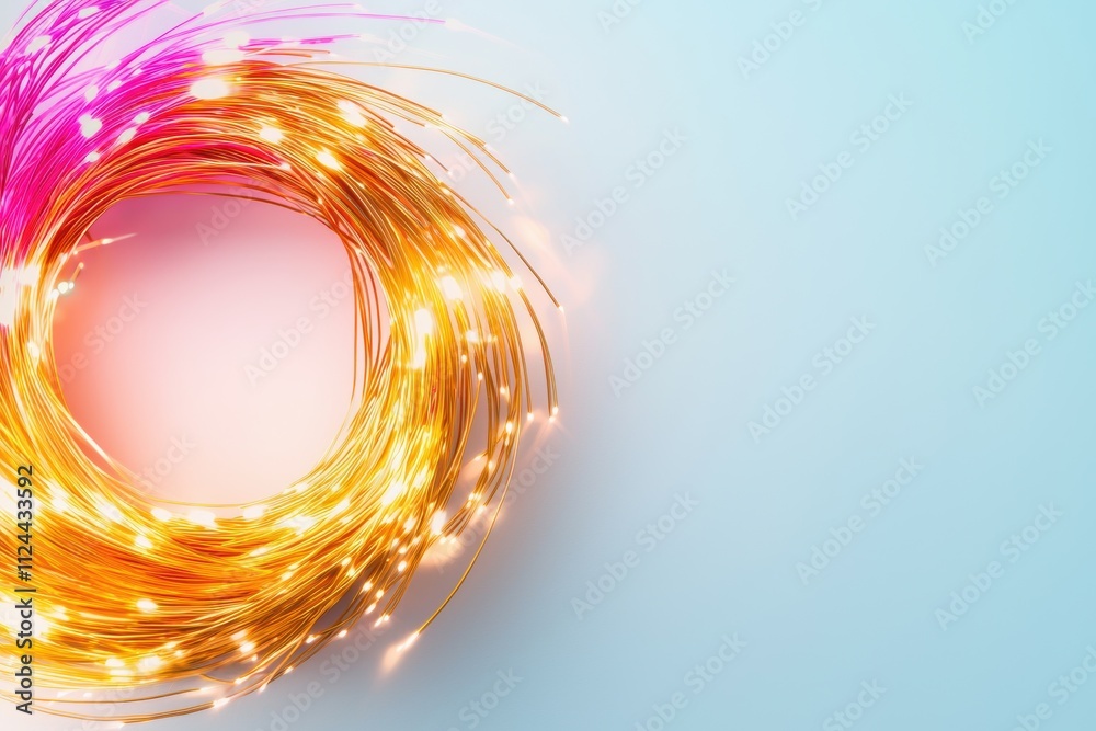 Poster Glowing Fiber Lights in Circular Shape with Colorful Background