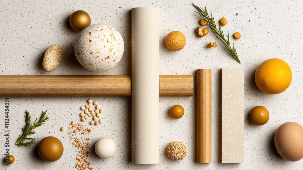 Poster elegant arrangement of textured shapes and natural elements
