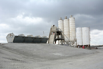 Concrete batching plant. Industrial producing concrete for construction