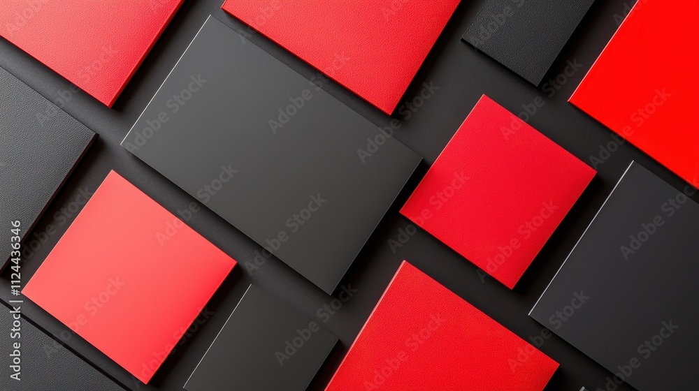 Aufkleber abstract composition of black and red geometric shapes on surface