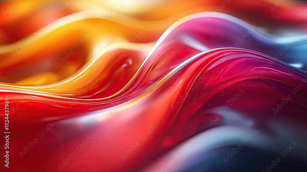 Poster colorful waves of abstract fluid design create a mesmerizing visual experience at dusk in a vibrant 