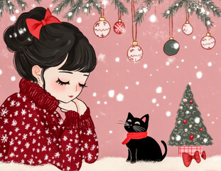 Purrfect Moments. AI generated image. This enchanting calendar features 12 heartwarming illustrations that capture the special bond between a young woman and her beloved cat.