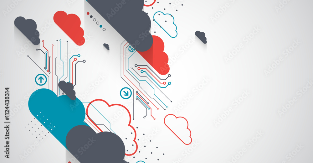 Poster cloud storage technology. integrated digital web concept background.