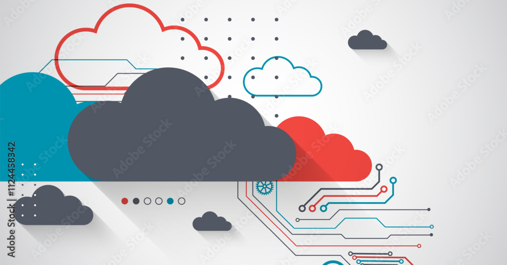 Poster cloud storage technology. integrated digital web concept background.