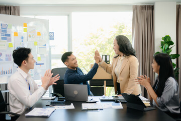 Group of smart Business Finance Corporate Development and Businessman making presentation .