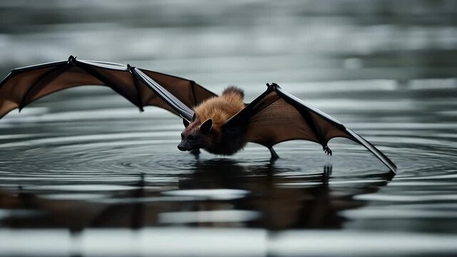 surface flying holl night olated european grey common europa close water animal bat brown fly fox halloween