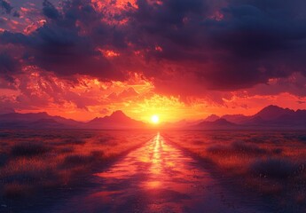 desert road sunset landscape evening sky mountain rock nature summer horizon auto travel countryside rural