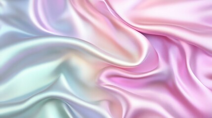 Close up of flowing, iridescent pink and blue satin fabric.