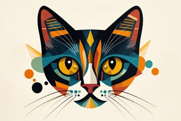 Obraz premium Colorful Geometric Cat Illustration with Vibrant Eyes â€“ Modern Art for Cat Lovers and Home Decor