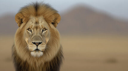 Majestic lion portrait captured in its natural environment, showcasing its powerful presence and...