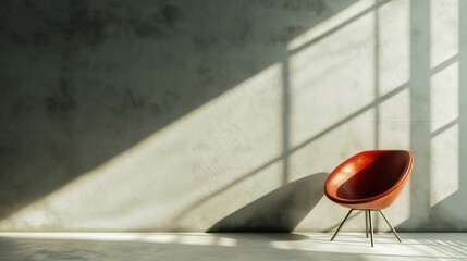 Sunlit Red Chair in Minimalist Room Interior Design Modern Contemporary Space Aesthetic