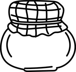 Hand drawn jam jar with fabric cover and bow illustration.