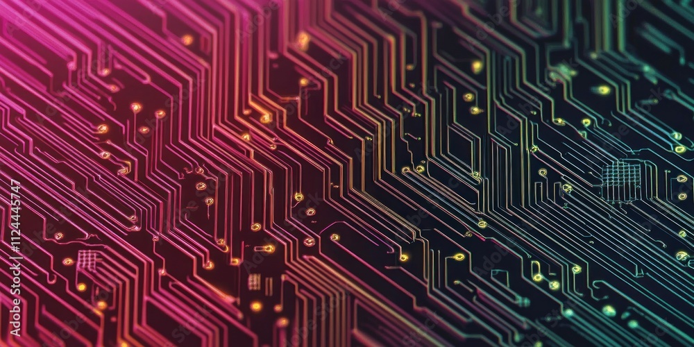 Aufkleber vibrant abstract circuit board design with colourful lines and high contrast lighting
