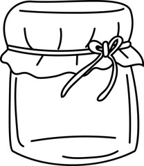 Hand drawn jam jar with fabric cover and bow illustration.