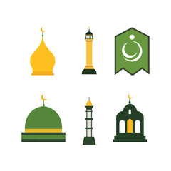 Islamic Symbol Elements of Dome Mosque Building with Minaret in Ramadan Theme