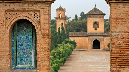 Fototapeta premium Magnificent Moroccan Architecture: Mosaic Arches and Ornate Towers