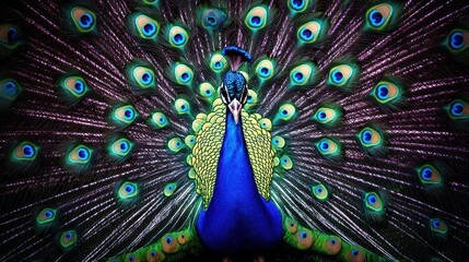 Obraz premium Majestic Peacock in Full Display: A Vibrant Symphony of Colors and Feathers