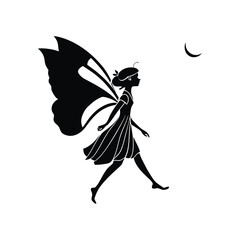 flat design cartoon of fairy silhouette