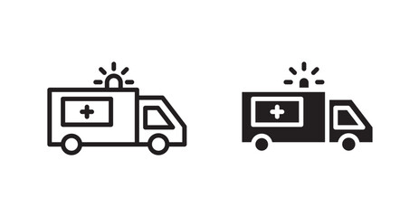 Ambulance icon set in Thin line black color.