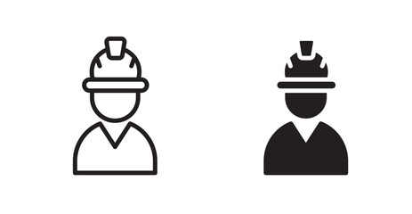 Construction worker icon set in Thin line black color.