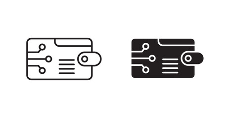 Cryptocurrency wallet icon set in Thin line black color.