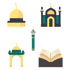 Islamic Symbol Elements Set of Mosque Dome Minaret Building Architecture in Ramadan Theme