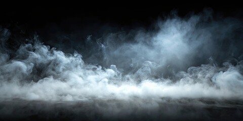 Fototapeta premium Thick fog rolling over dark background, fog, mist, haze, weather, atmospheric, darkness, dusk, eerie, mysterious, spooky