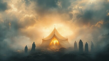 Nativity Scene Gathering in Bethlehem Under the Holy Star