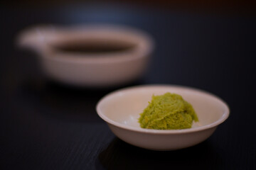 Wasabi, a dipping sauce that goes well with raw fish
