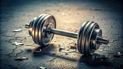 Naklejka premium Dumbbell fell on the floor and broke into pieces, fitness, gym equipment, accident, damage, shattered, workout