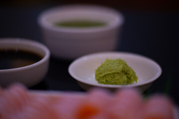 Wasabi, a dipping sauce that goes well with raw fish