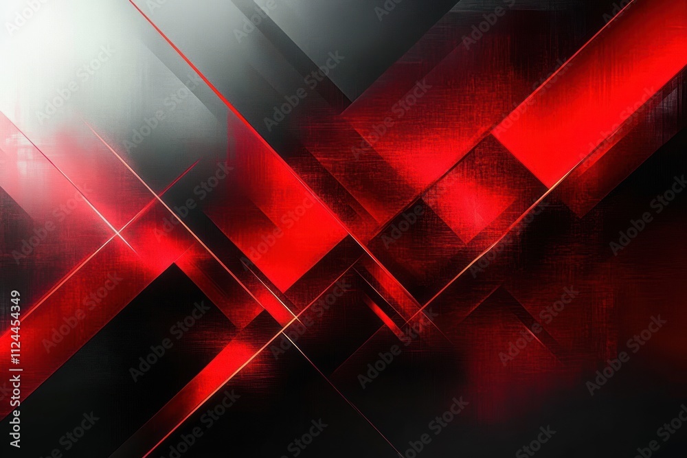 Wall mural modern abstract geometric art with red black shapes sharp angles light glow shadows digital design