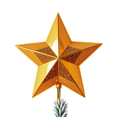 Obraz premium A golden star tree topper with shimmering details, isolated on a white (transparent) background.