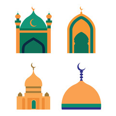 Islamic Symbol Elements Set of Mosque Dome Minaret Tower Building Worship in Ramadan Theme
