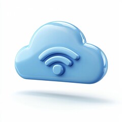 Fototapeta premium 3D Cartoon Cloud Icon with Wi-Fi Signal on Minimal White Background
