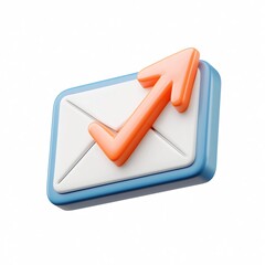 3D Cartoon Style Sent Mail Icon with Upward Arrow on Isolated White Background