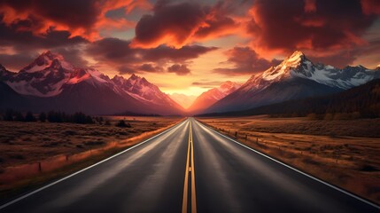 Beautiful sunset sky along the asphalt highway road.